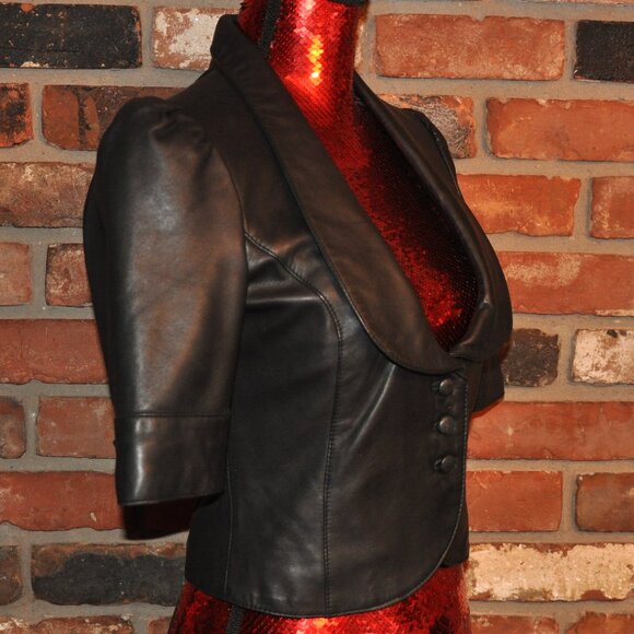 Marciano Short Sleeved Cropped Tailored Leather Jacket S - Picture 2 of 10